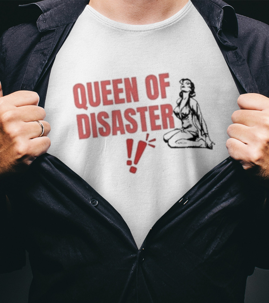 Queen Of Disaster Retro Comic Style Pin-Up Bold Red Typography T-Shirt