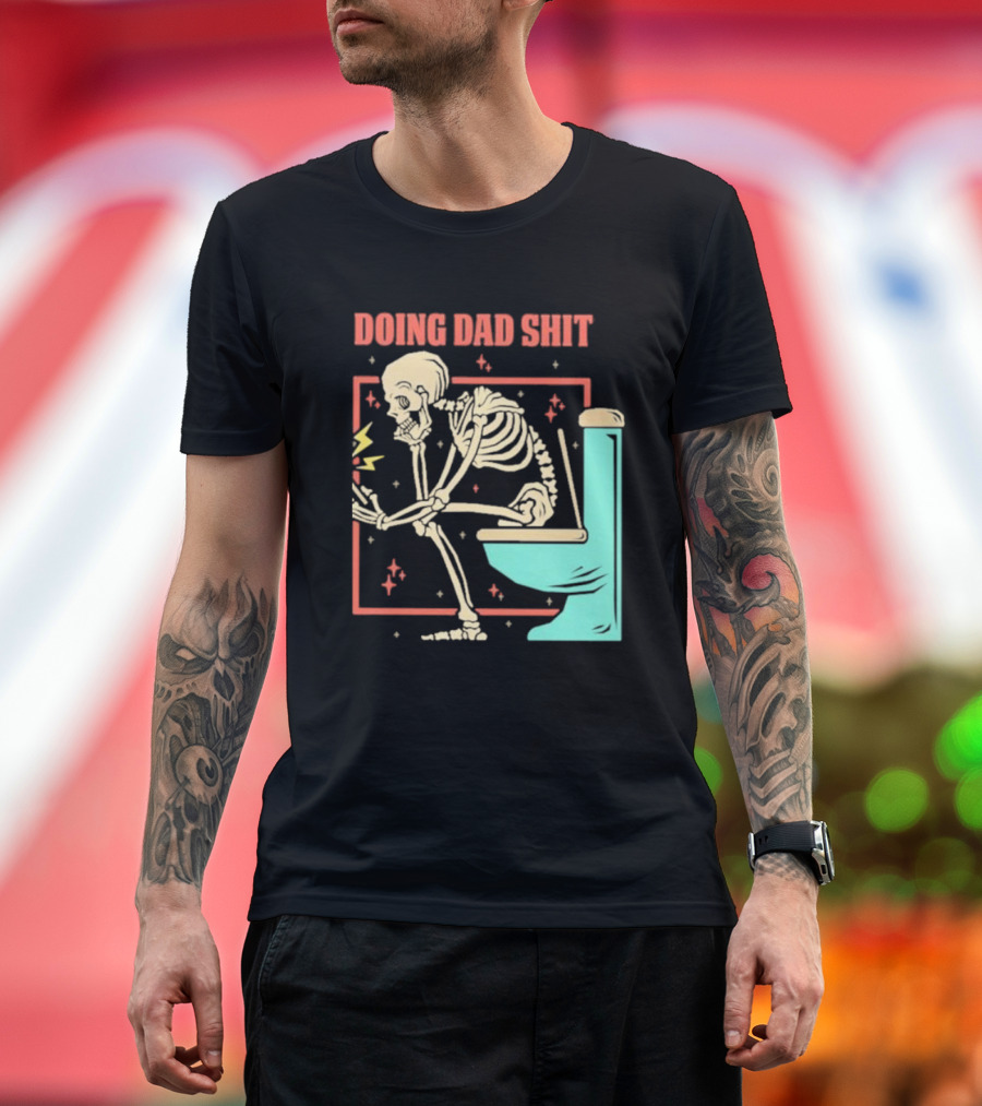 Skeleton Doing Dad Shit With Toilet And Comic Vibes T-Shirt