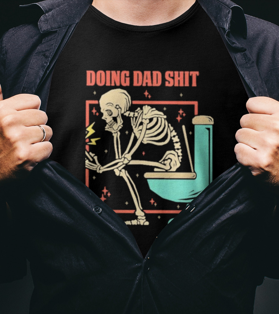 Skeleton Doing Dad Shit With Toilet And Comic Vibes T-Shirt