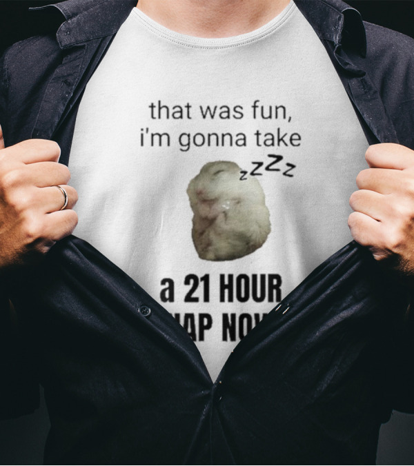 That Was Fun I’m Gonna Take A 21 Hour Nap Now With Sleeping Hamster Image T-Shirt