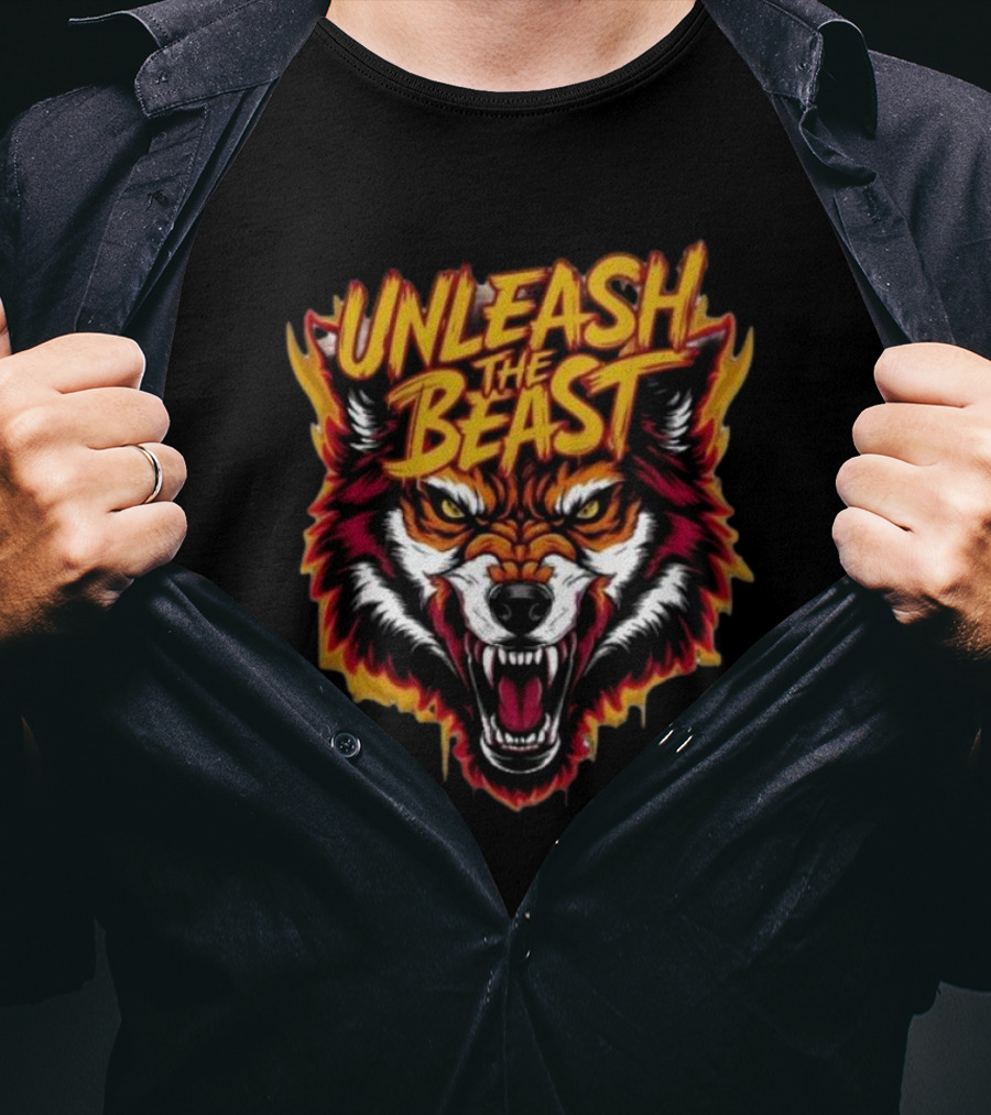 Unleash The Beast Wolf Head Fire T-Shirt