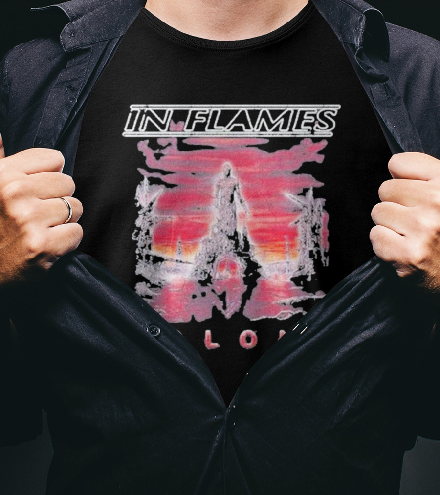 In Flames Colony Silhouette And Abstract Pink Brushstrokes T-Shirt