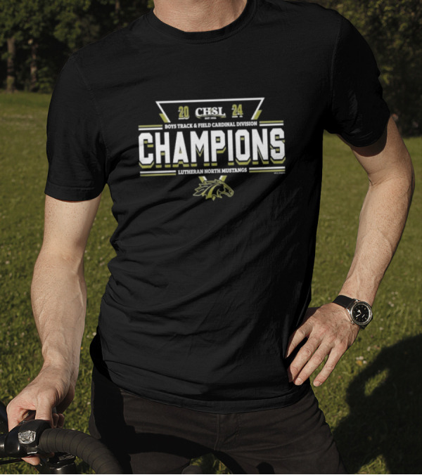 Lutheran North Mustangs 2024 CHSL Boys Track And Field Cardinal Division Champions T-Shirt