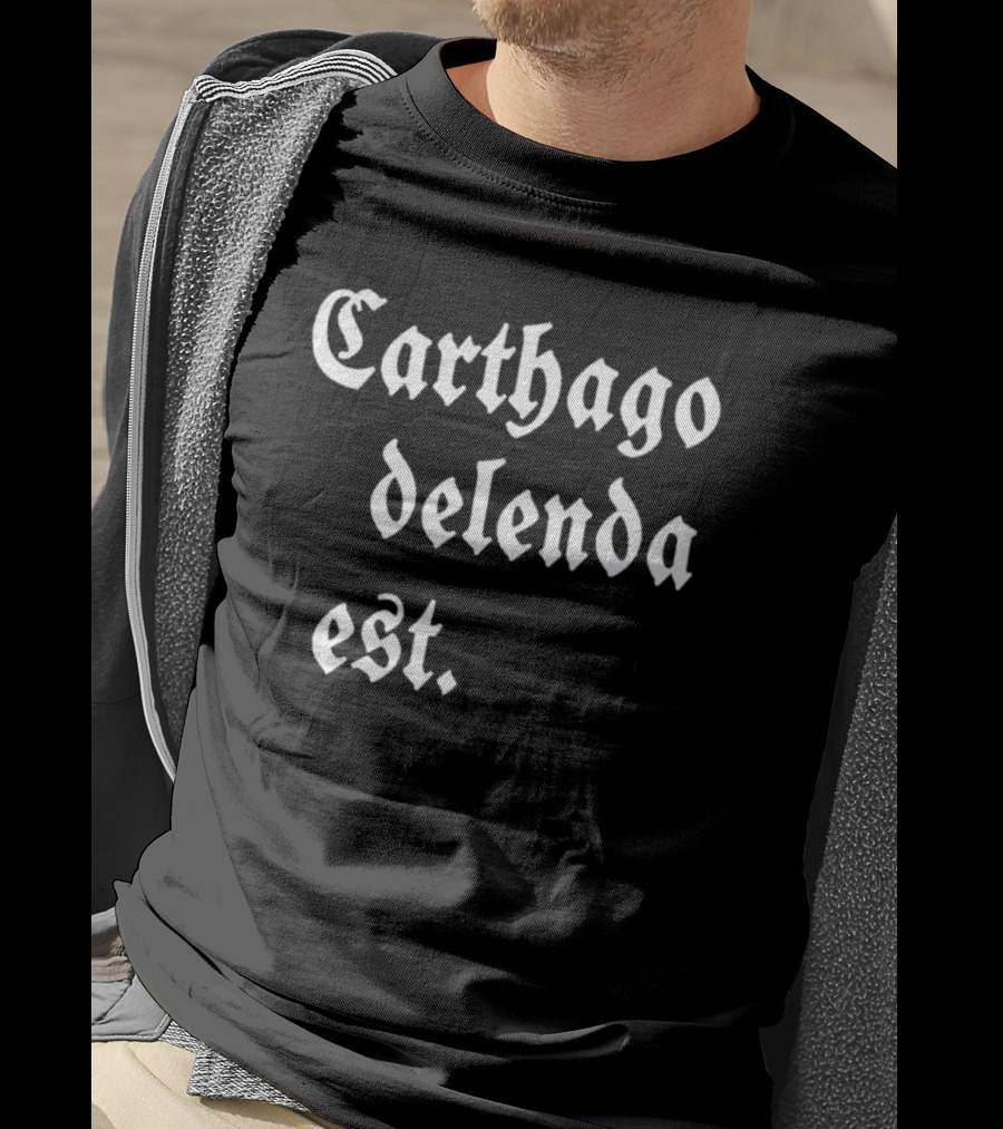 Mark Zuckerberg Carthago Delenda Est Latin Phrase In Gothic Font T-Shirt