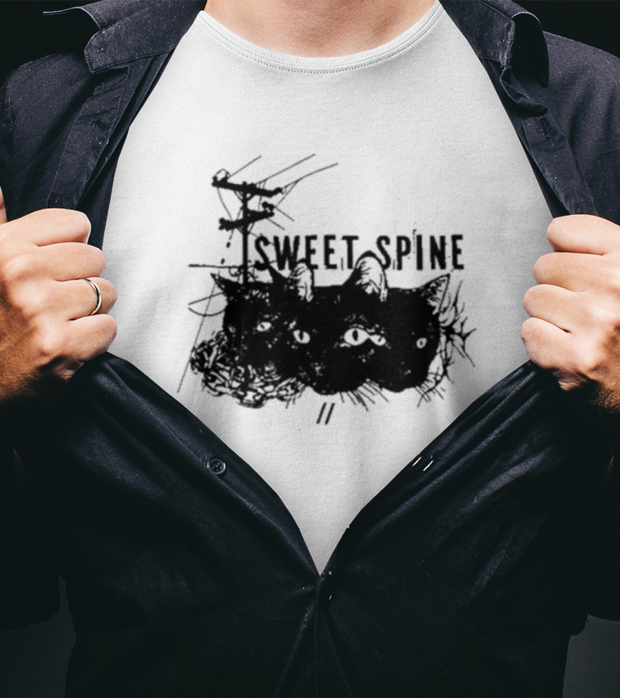 Sweet Spine 3 Headed Cat Dark T-Shirt