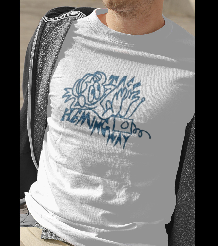 Taco Hemingway Blue Sketch Art With Music And Text Elements T-Shirt