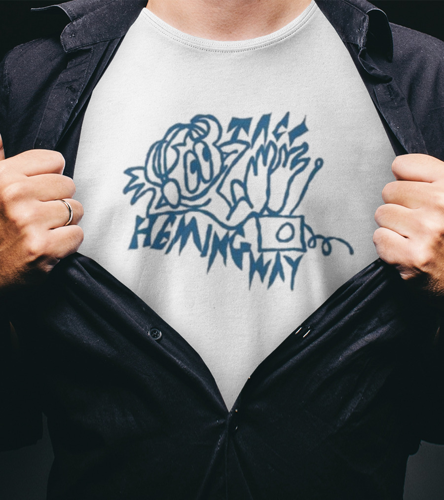 Taco Hemingway Blue Sketch Art With Music And Text Elements T-Shirt