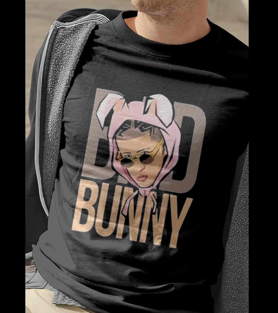 BAD BUNNY Essential Pink Bunny Hoodie Sunglasses T-Shirt