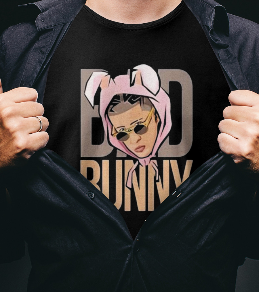 BAD BUNNY Essential Pink Bunny Hoodie Sunglasses T-Shirt
