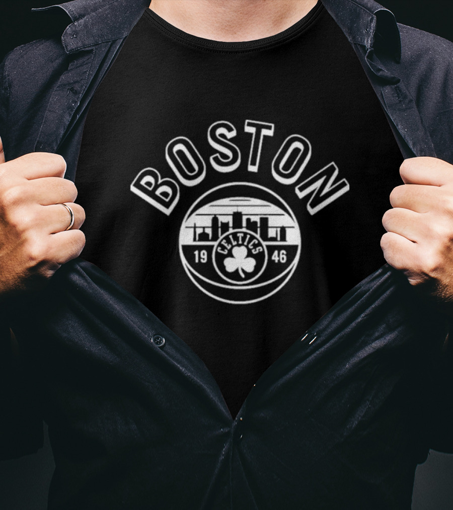 BOSTON Celtics 1946 Basketball Skyline Shamrock T-Shirt
