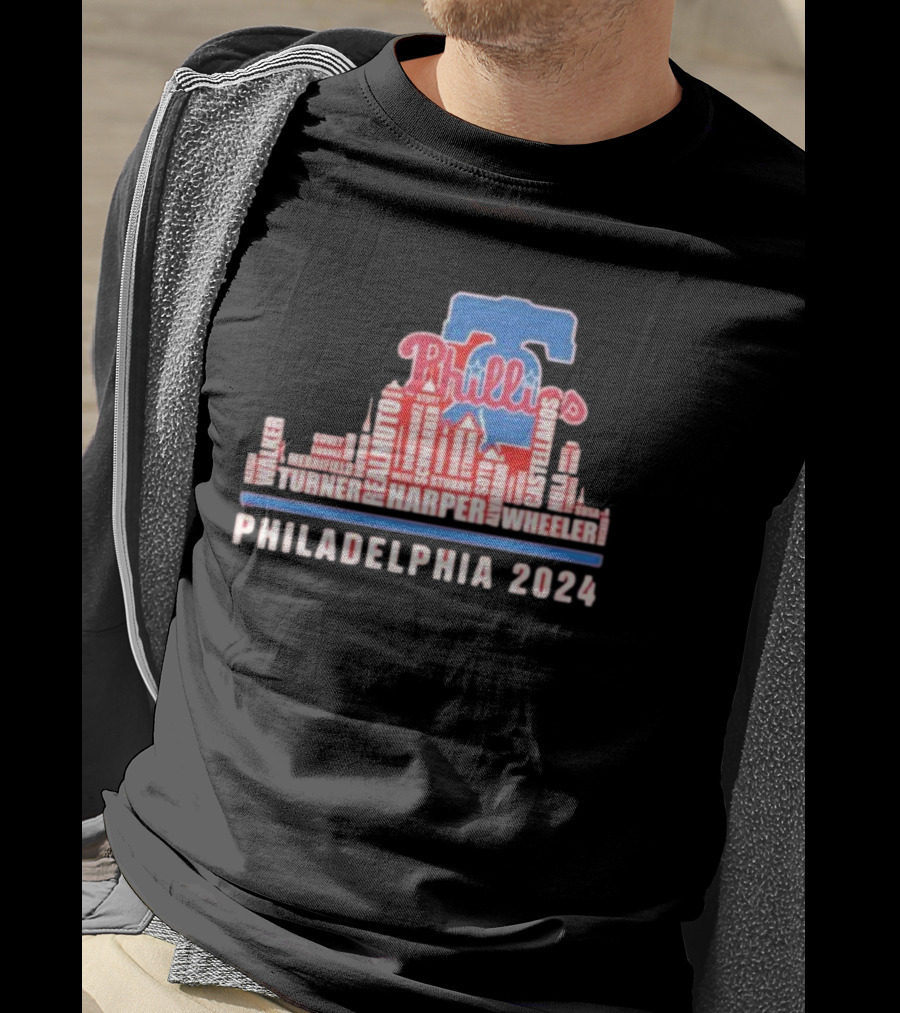 Philadelphia Phillies Harper Wheeler Skyline Players Name Philadelphia T-Shirt