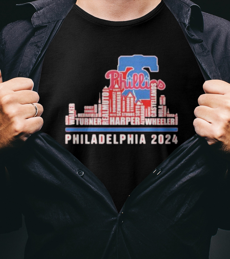 Philadelphia Phillies Harper Wheeler Skyline Players Name Philadelphia T-Shirt