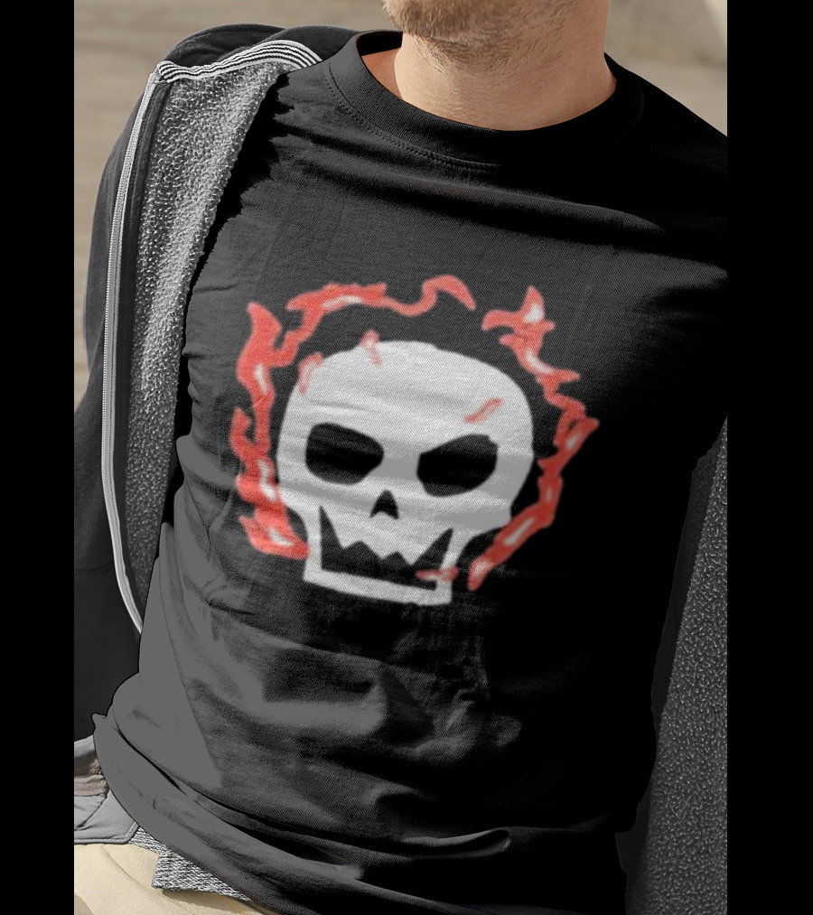 Lonely Stars Skull With Flaming Red Outline T-Shirt