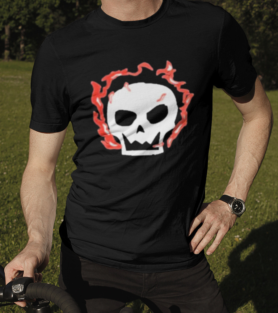 Lonely Stars Skull With Flaming Red Outline T-Shirt