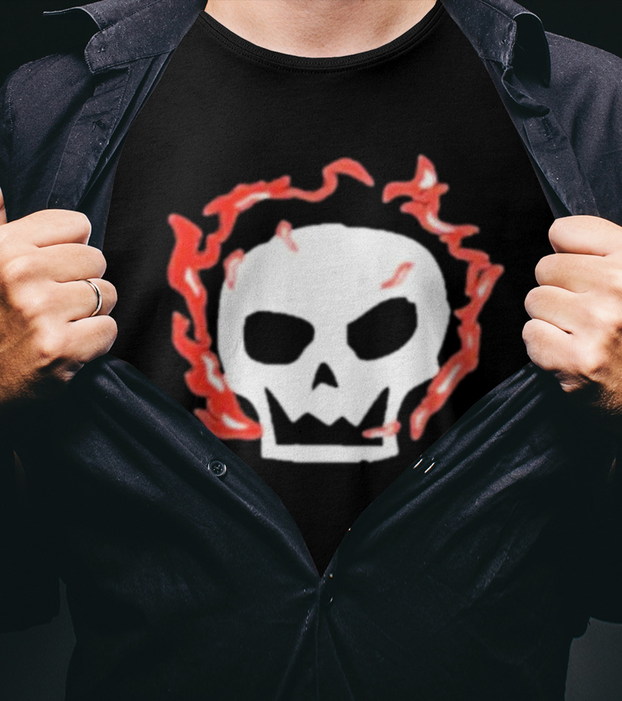 Lonely Stars Skull With Flaming Red Outline T-Shirt