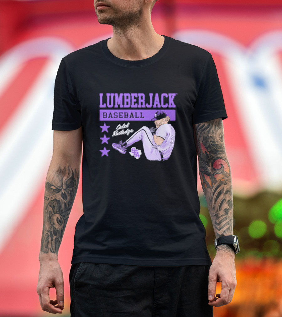 Lumberjack Baseball Caleb Rutledge SFA Cartoon T-Shirt
