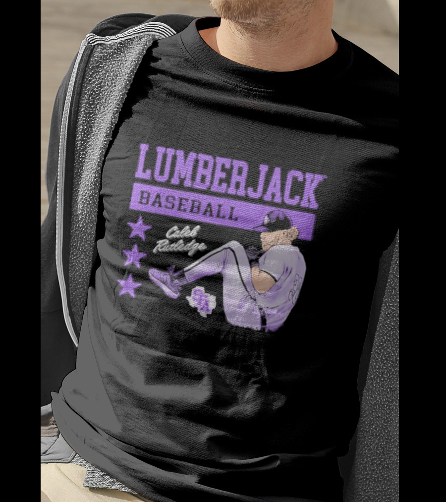 Lumberjack Baseball Caleb Rutledge SFA Cartoon T-Shirt