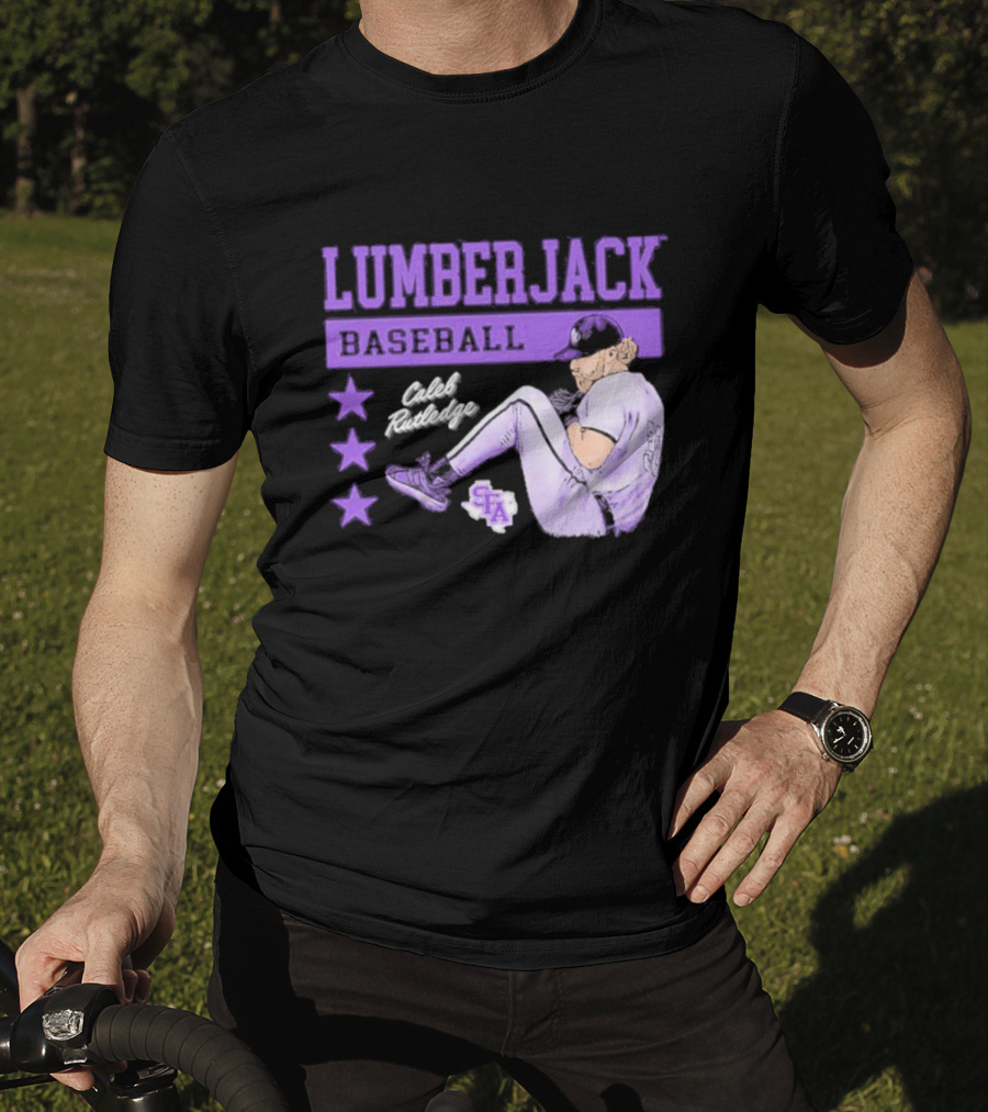 Lumberjack Baseball Caleb Rutledge SFA Cartoon T-Shirt