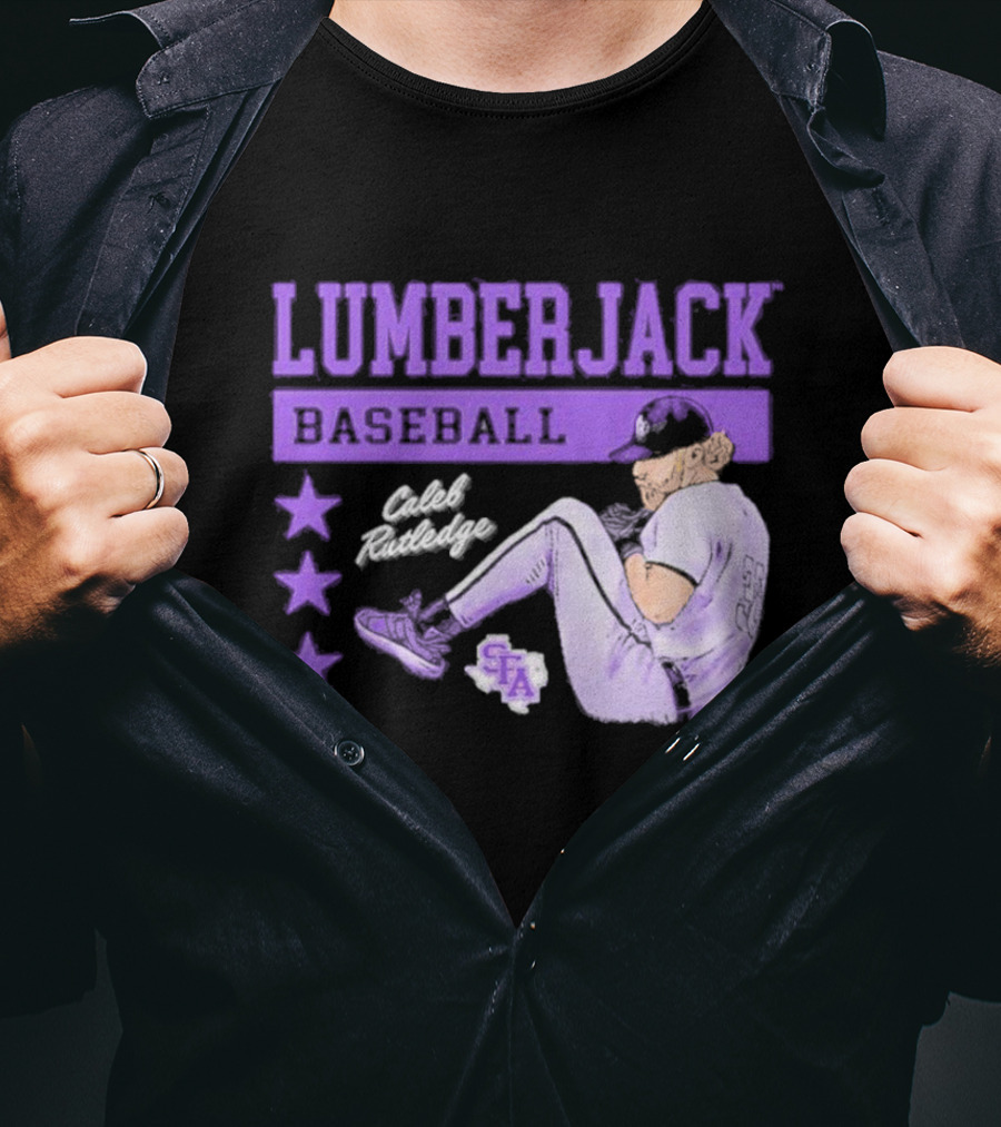 Lumberjack Baseball Caleb Rutledge SFA Cartoon T-Shirt