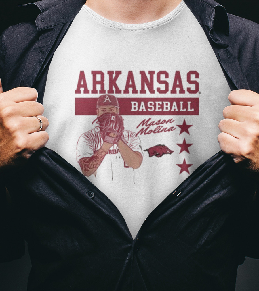 Arkansas Baseball Mason Molina Signature Pig Stars T-Shirt
