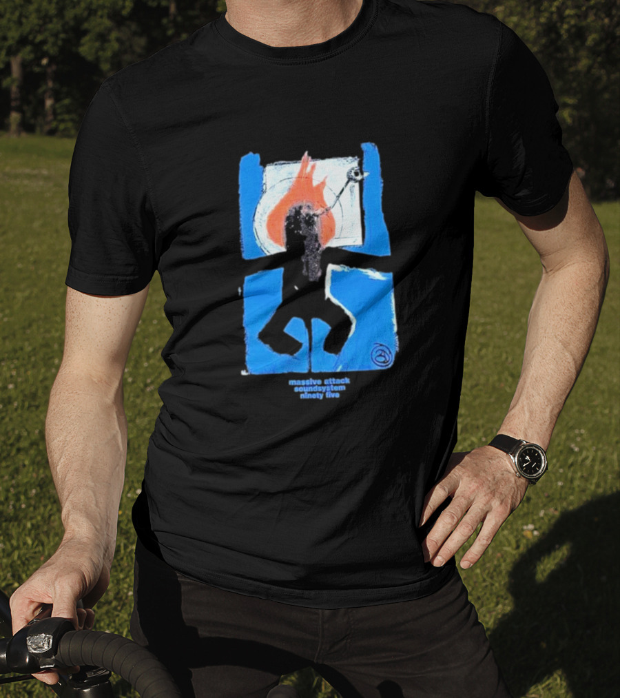 Massive Attack Soundsystem Ninety Five Fire Silhouette Blue Frame T-Shirt