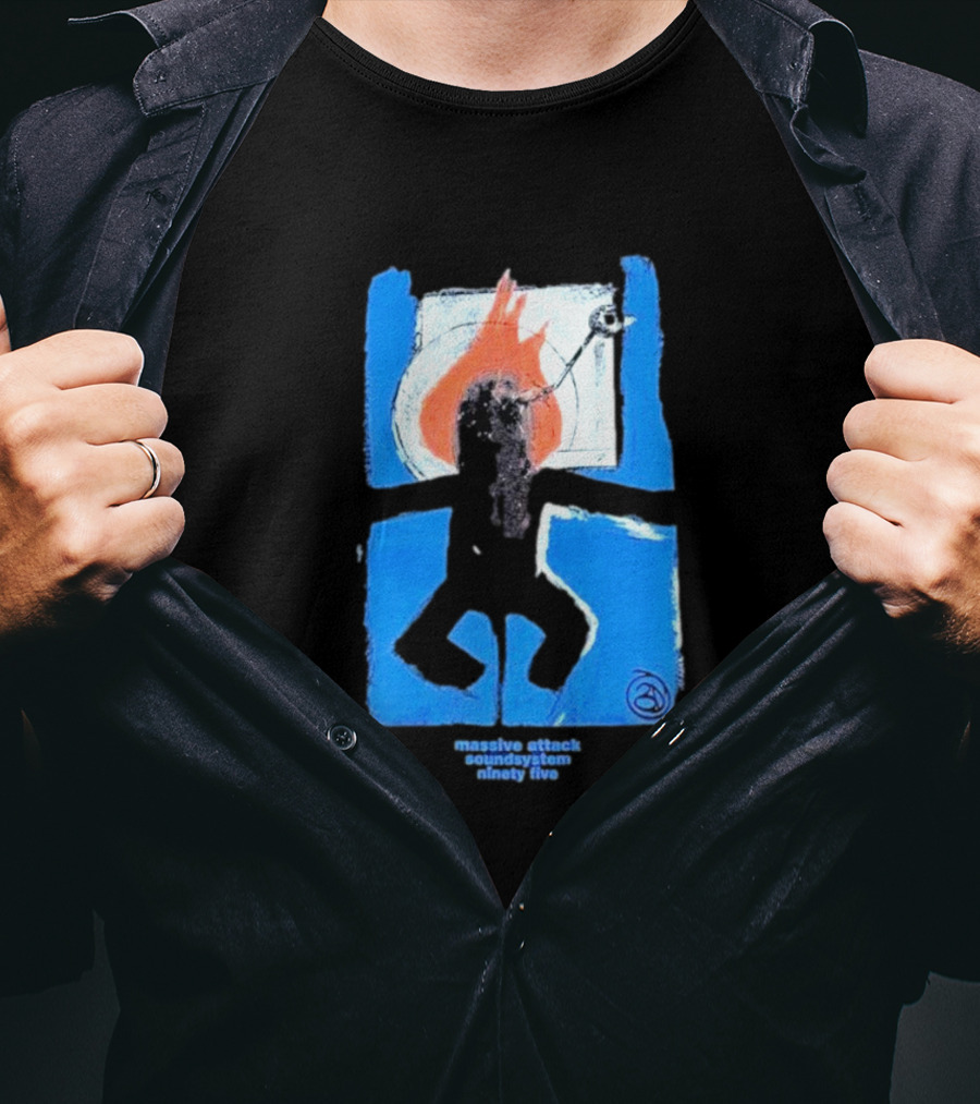 Massive Attack Soundsystem Ninety Five Fire Silhouette Blue Frame T-Shirt