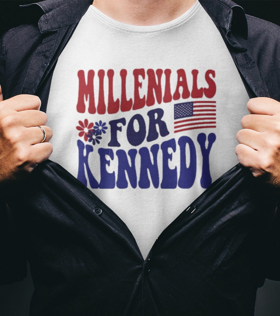 Millennials For Kennedy American Flag Flower Power T-Shirt