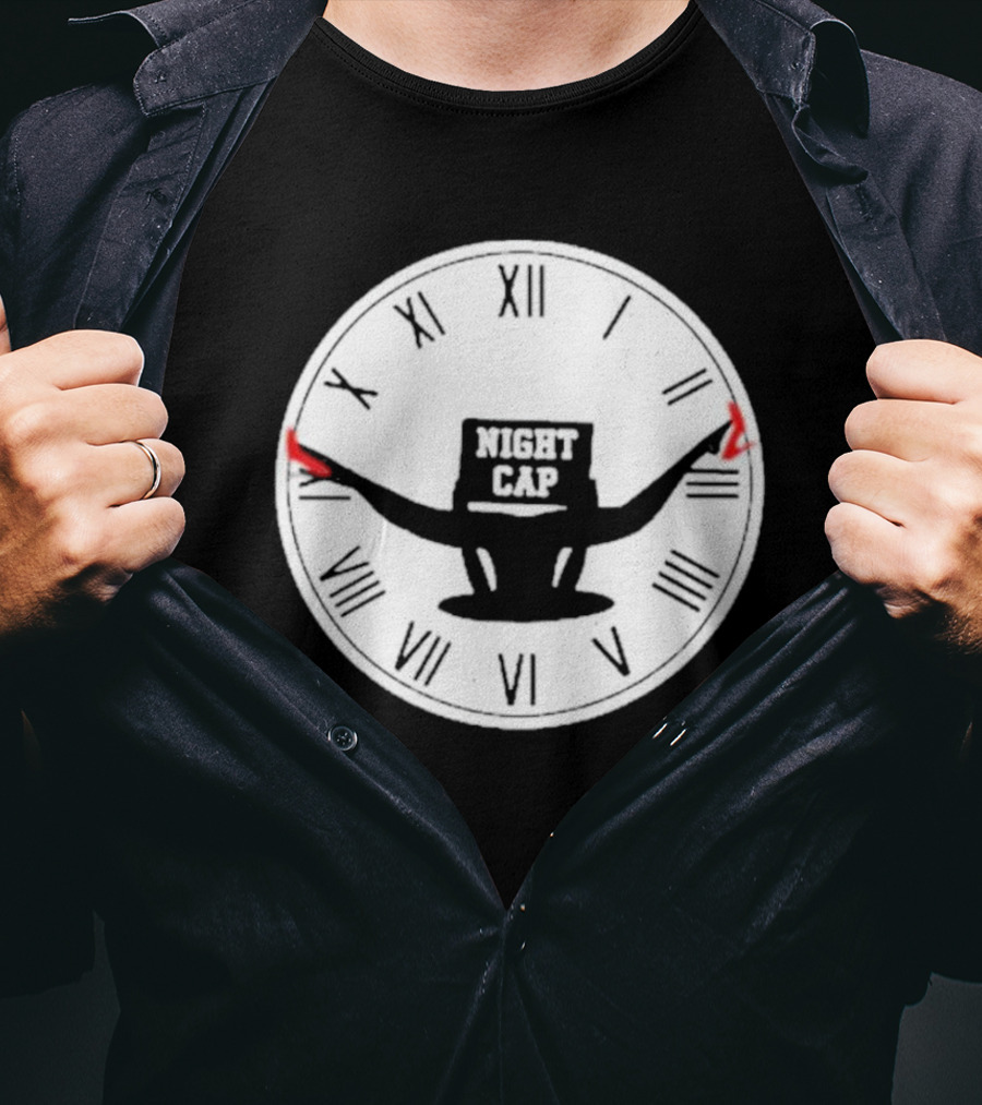 Night Cap Clock Roman Numerals Quarter To Three T-Shirt