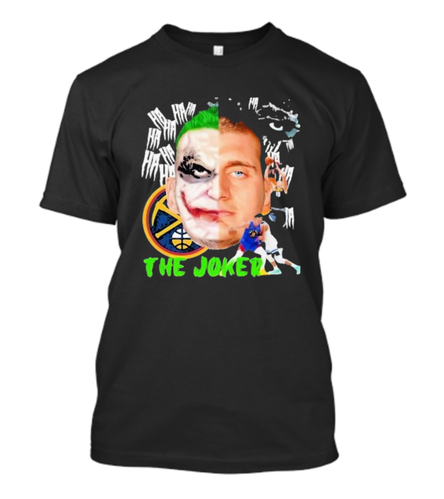 Nikola Jokic The Joker Face Featuring Denver Nuggets Basketball References T-Shirt