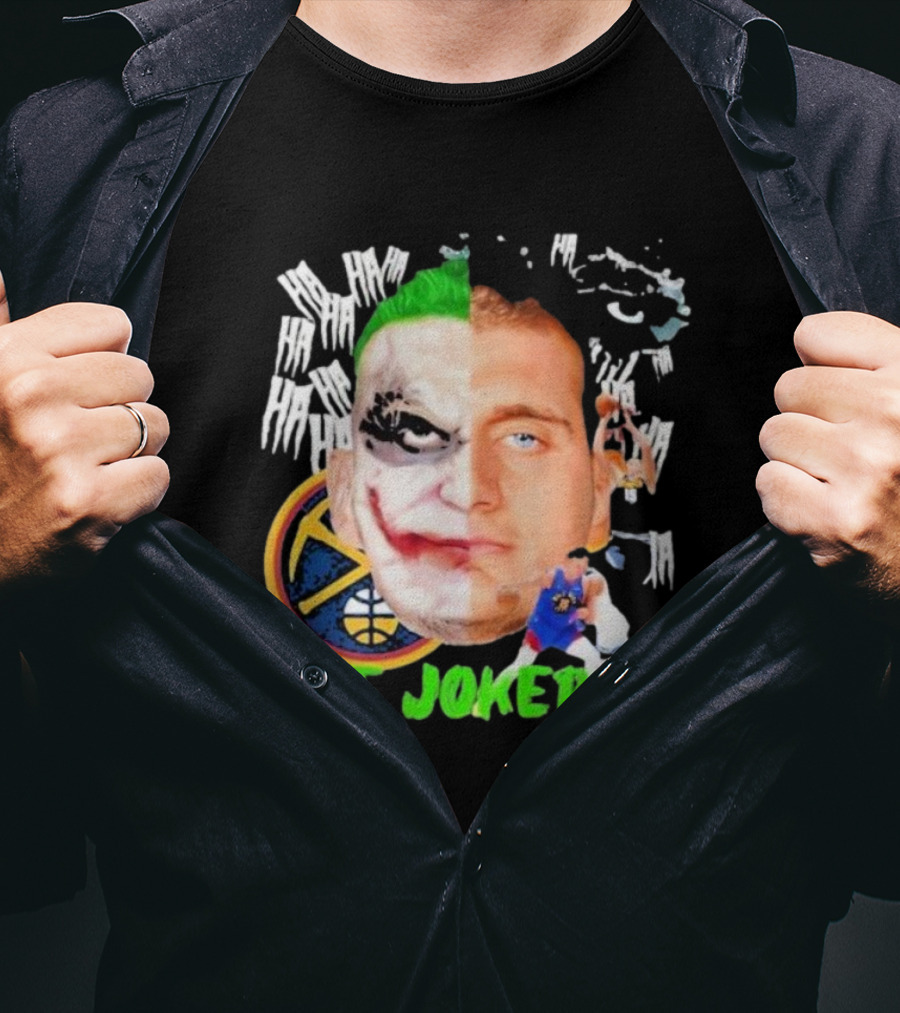 Nikola Jokic The Joker Face Featuring Denver Nuggets Basketball References T-Shirt