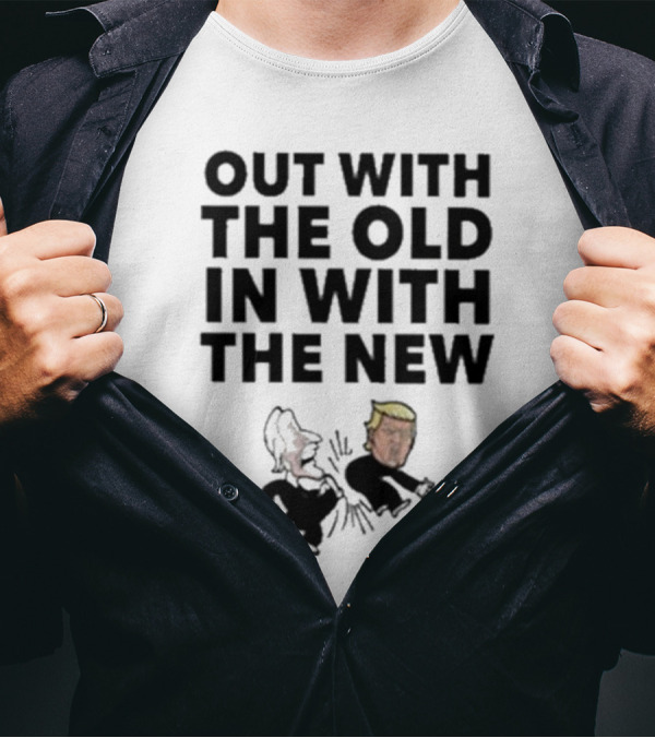 Out With The Old In With The New Trump Kicking Biden Cartoon T-Shirt
