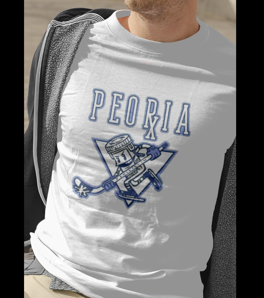 Peoria Hockey Mascot Penicillin Character With Syringe And Hockey Stick T-Shirt