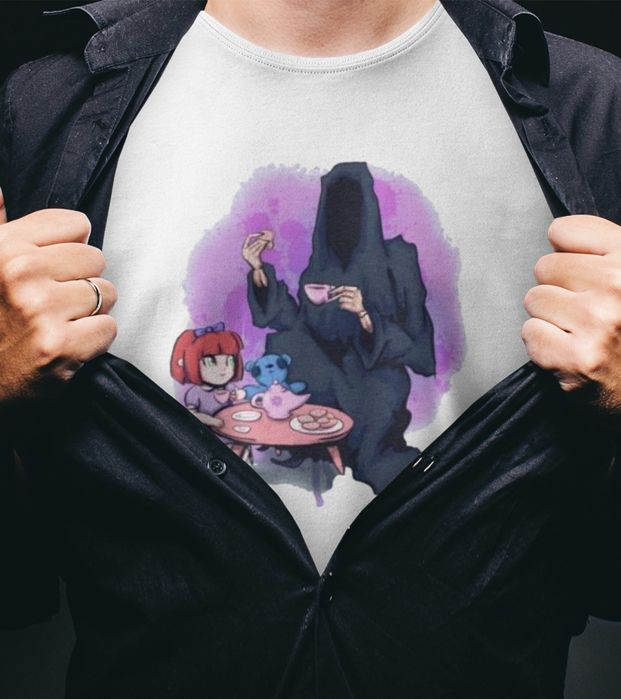 Tea Party With Grim Reaper And Little Girl T-Shirt