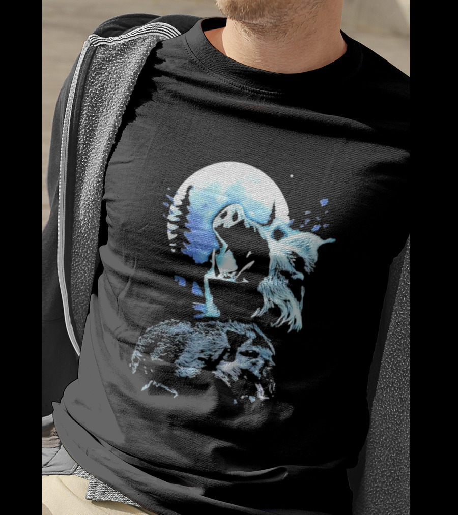 Wild Boar Howling At The Moon Men’s Forest Night Scene T-Shirt