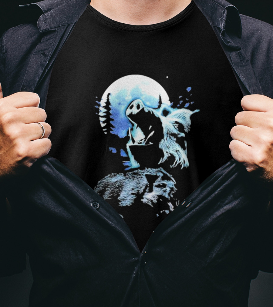 Wild Boar Howling At The Moon Men’s Forest Night Scene T-Shirt