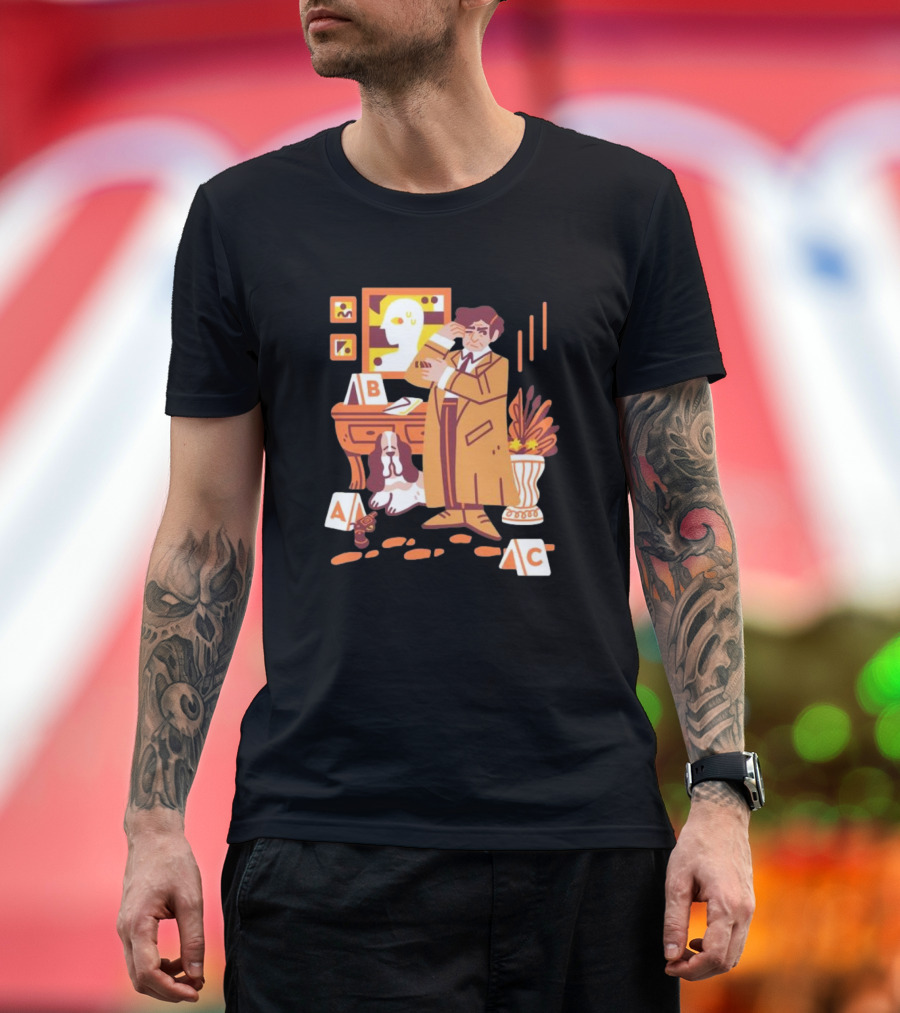 Just One More Thing Columbo Detective Classic Scene with Dog and ABC Cards T-Shirt
