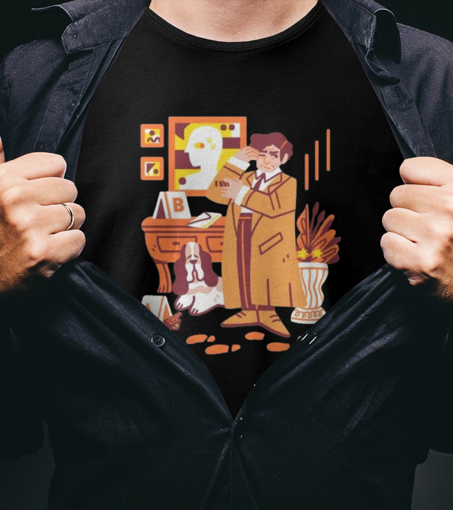 Just One More Thing Columbo Detective Classic Scene With Dog And ABC Cards T-Shirt