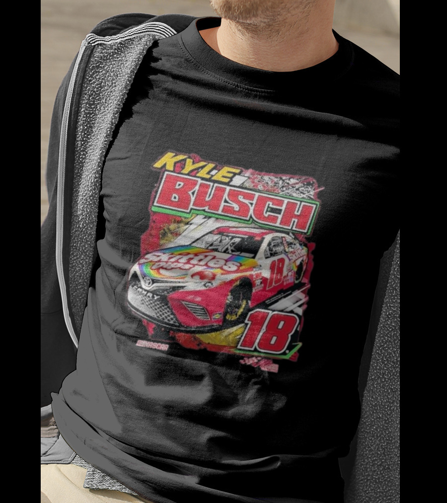 Kyle Busch Joe Gibbs NASCAR Skittles Pops 18 Racing Team Collection Backstretch Driver T-Shirt