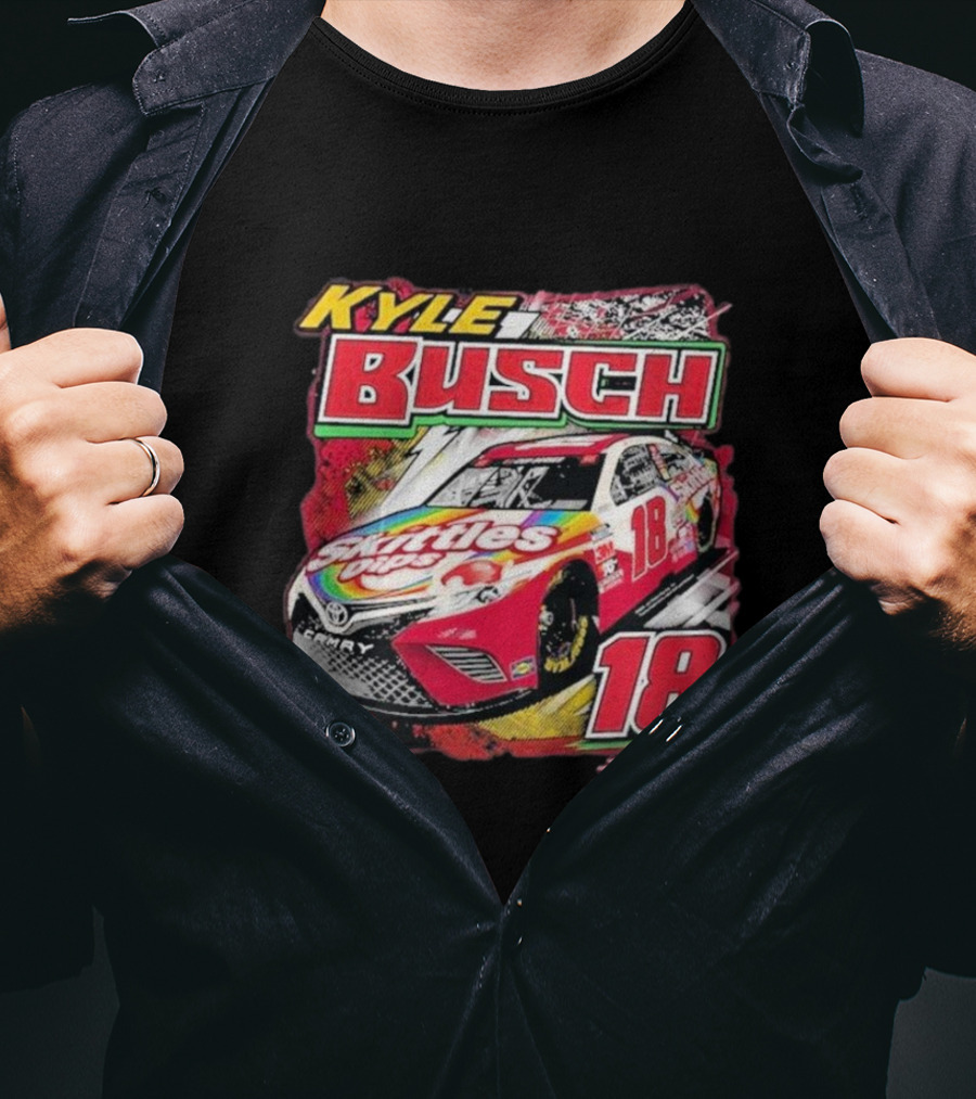 Kyle Busch Joe Gibbs NASCAR Skittles Pops 18 Racing Team Collection Backstretch Driver T-Shirt