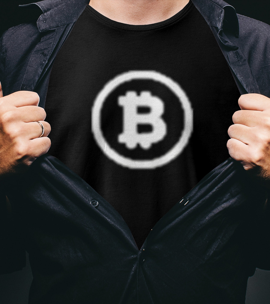 Michael Saylor Wearing Bitcoin Symbol Cryptocurrency T-Shirt