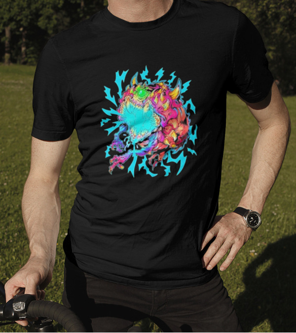 Doom Cacodemon Beast Wreck Neon Monster Explosion T-Shirt