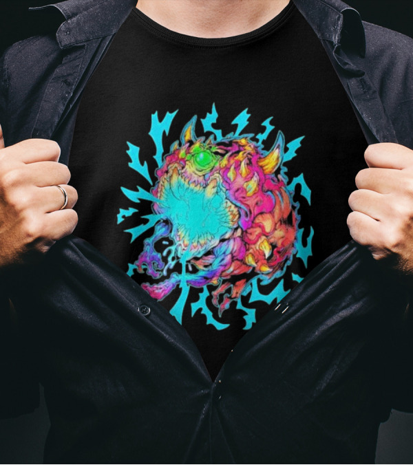 Doom Cacodemon Beast Wreck Neon Monster Explosion T-Shirt