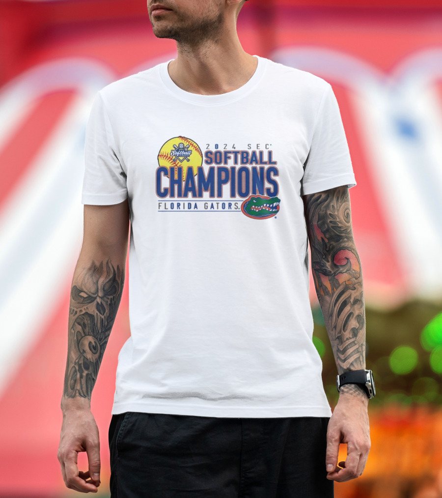 Florida Gators 2024 SEC Softball Champions Emblem with Baseball and Team T-Shirt