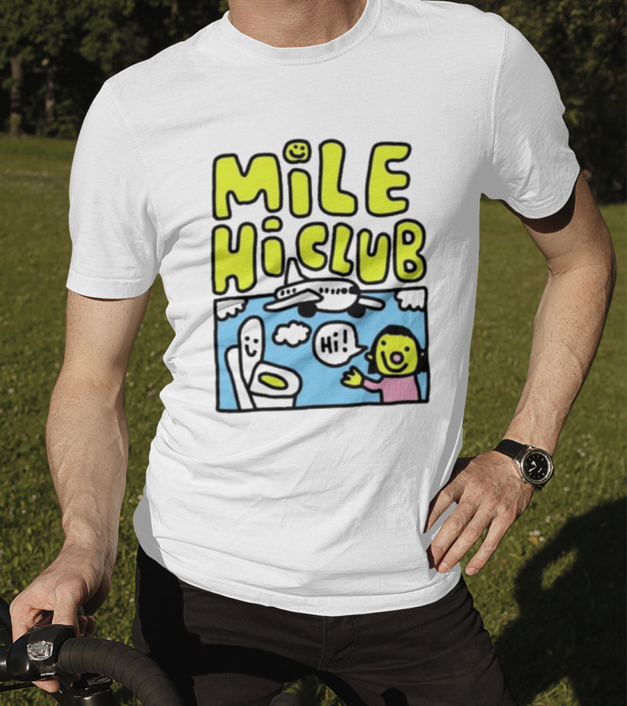 Mile Hi Club Airplane Bathroom Cartoon Hi Smiley Face T-Shirt