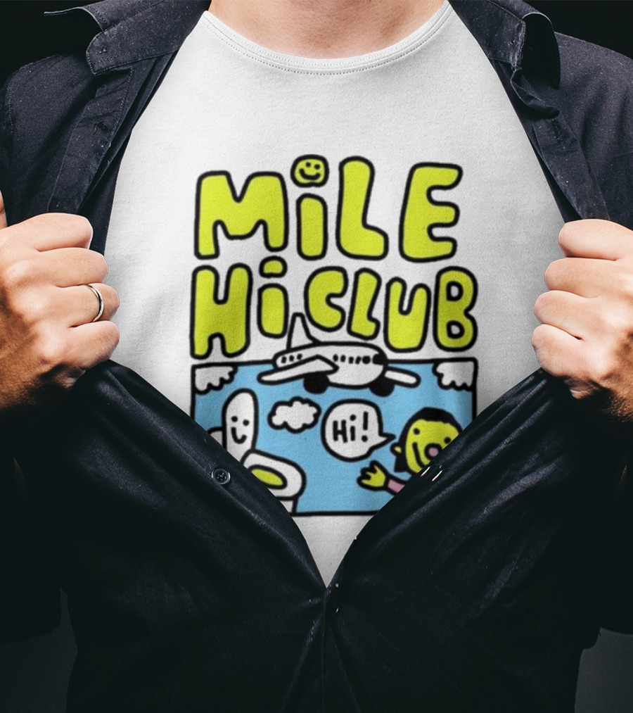 Mile Hi Club Airplane Bathroom Cartoon Hi Smiley Face T-Shirt