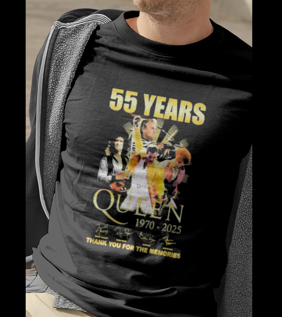 55 Years Queen 1970-2025 Thank You For The Memories Signatures Band Collage T-Shirt