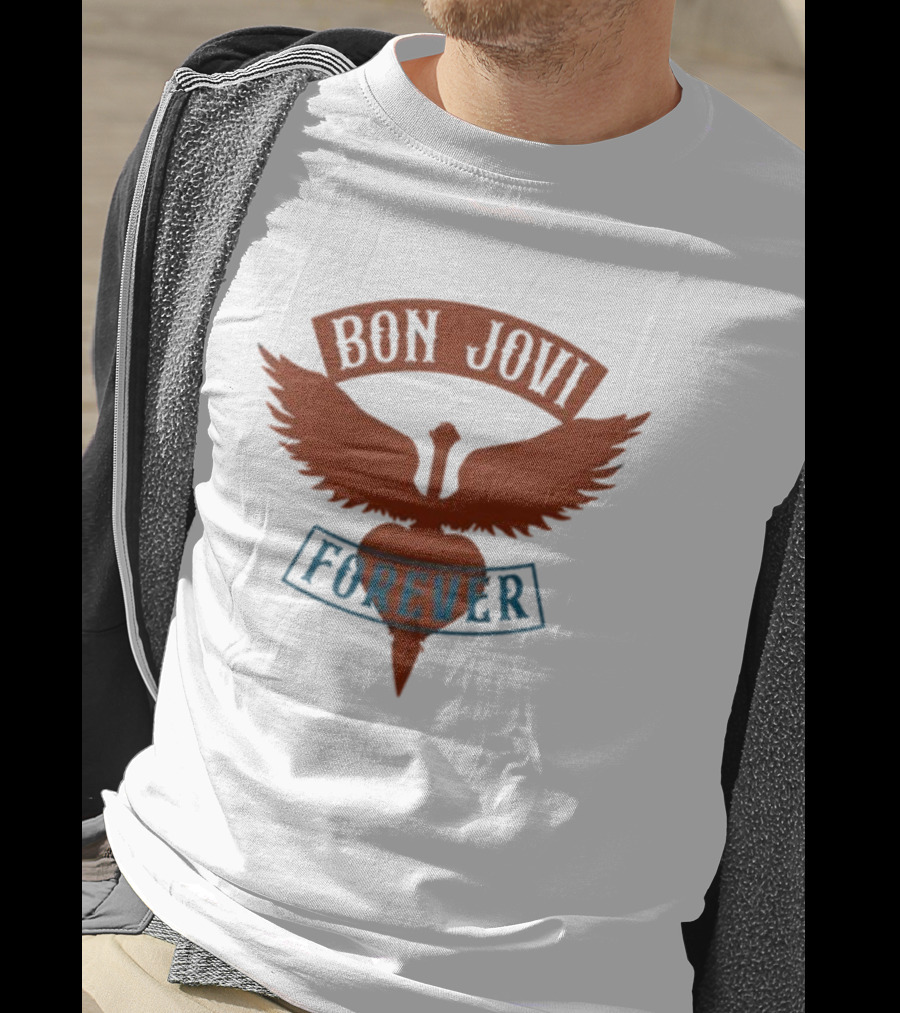 Bon Jovi Forever Winged Heart Patch Steel T-Shirt