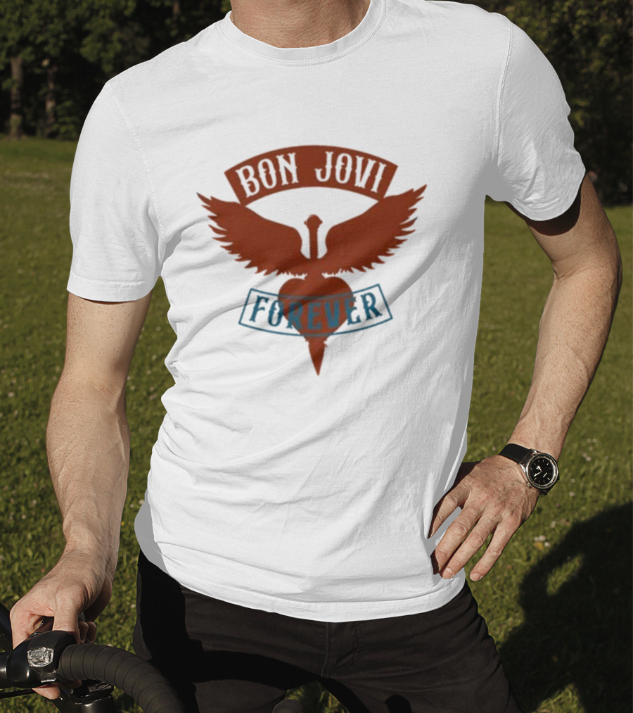 Bon Jovi Forever Winged Heart Patch Steel T-Shirt