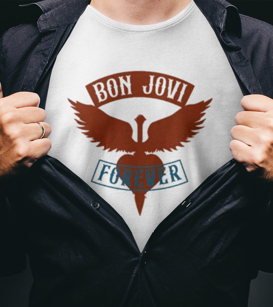 Bon Jovi Forever Winged Heart Patch Steel T-Shirt