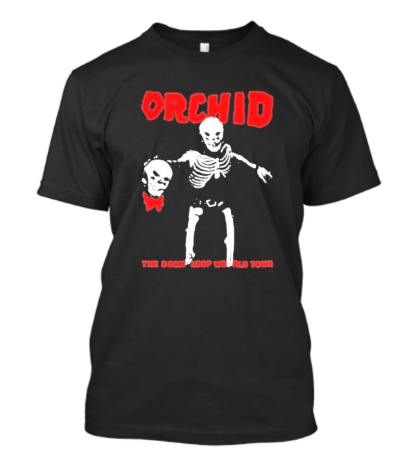 Orchid Skeleton Holding Skull The Doom Loop World Tour T-Shirt